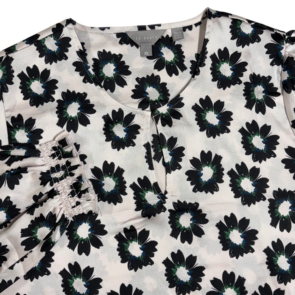 Ted Baker Women XL Floral Print Long Sleeve V Neck Blouse Shirt Tunic Top Dressy